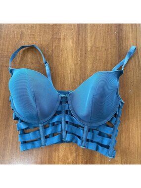 Nasty Gal BKLYN Noir Caged Corset Bra Top Green Sz 34C Underwire